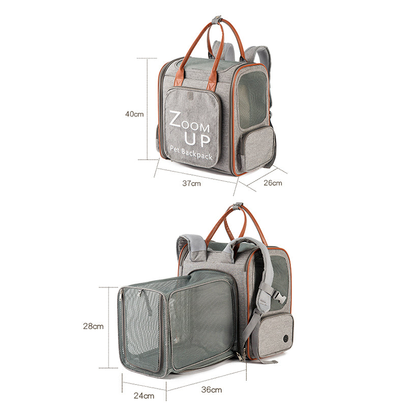 LDLC QS-094 Expandable Breathable Pet Carrier Backpack Dog Cat Carrying Shoulders Bag - Dark Grey