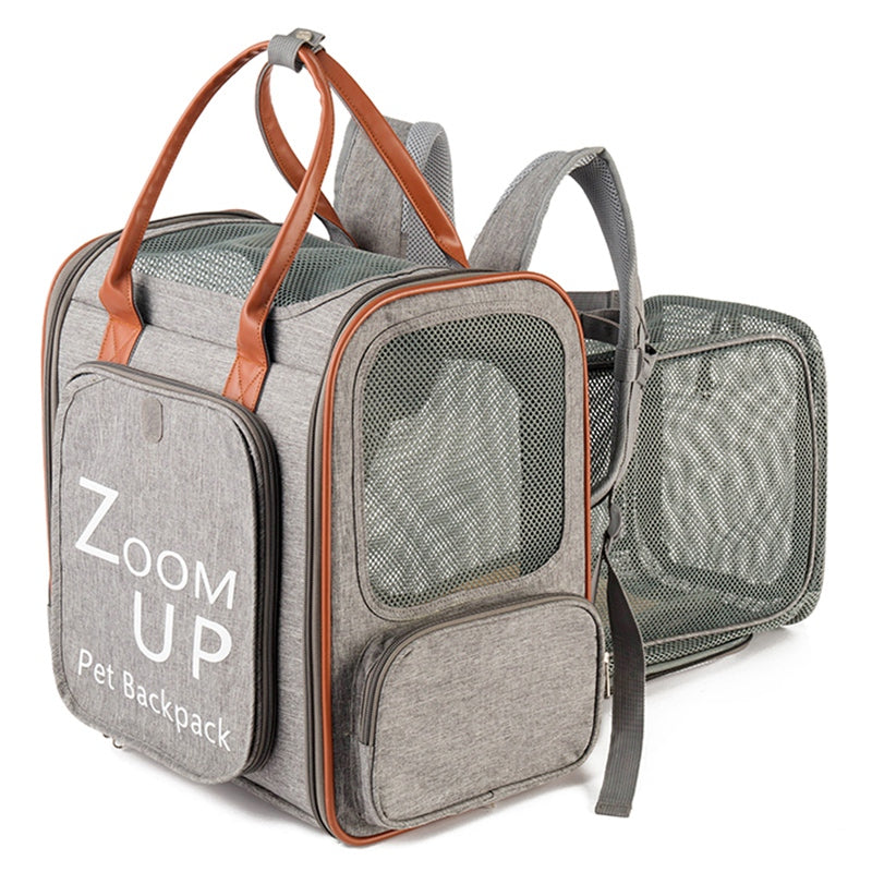 LDLC QS-094 Expandable Breathable Pet Carrier Backpack Dog Cat Carrying Shoulders Bag - Dark Grey