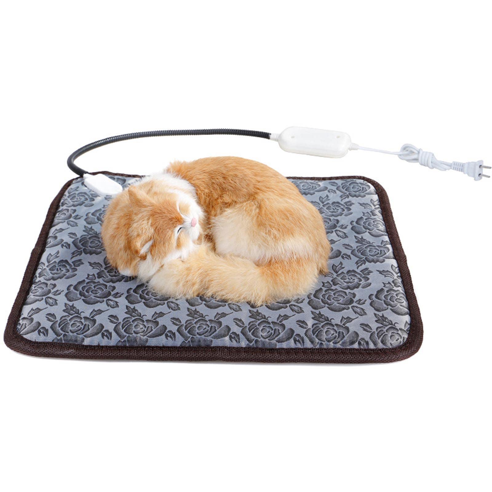 Floral Pattern Pet Electric Blanket Adjustable Temperature Waterproof Warmer Blanket Dog Cat Heating Pad, 45*45cm - US Plug