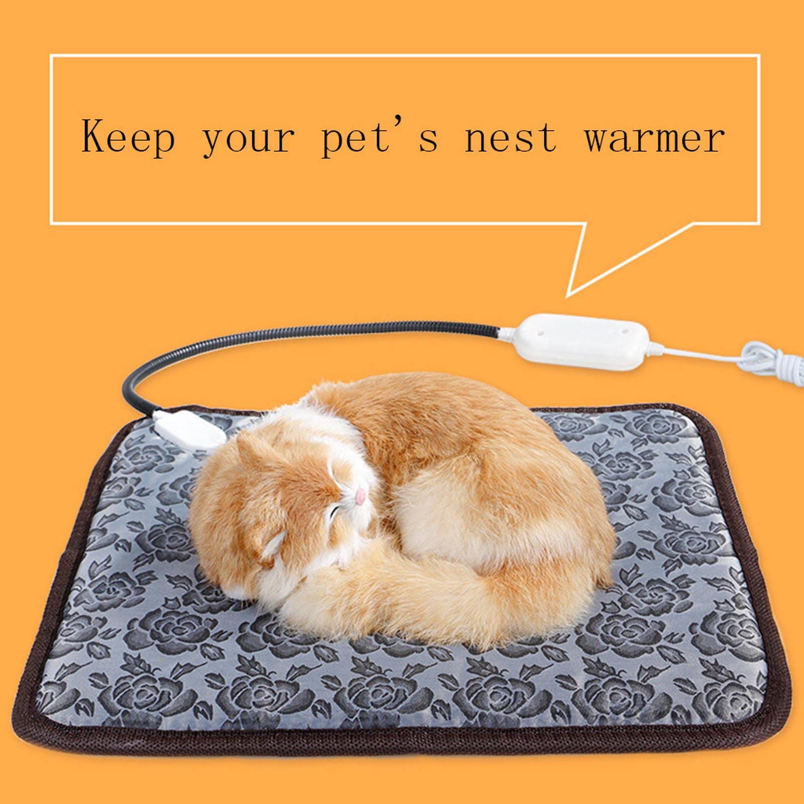 Floral Pattern Pet Electric Blanket Adjustable Temperature Waterproof Warmer Blanket Dog Cat Heating Pad, 45*45cm - US Plug