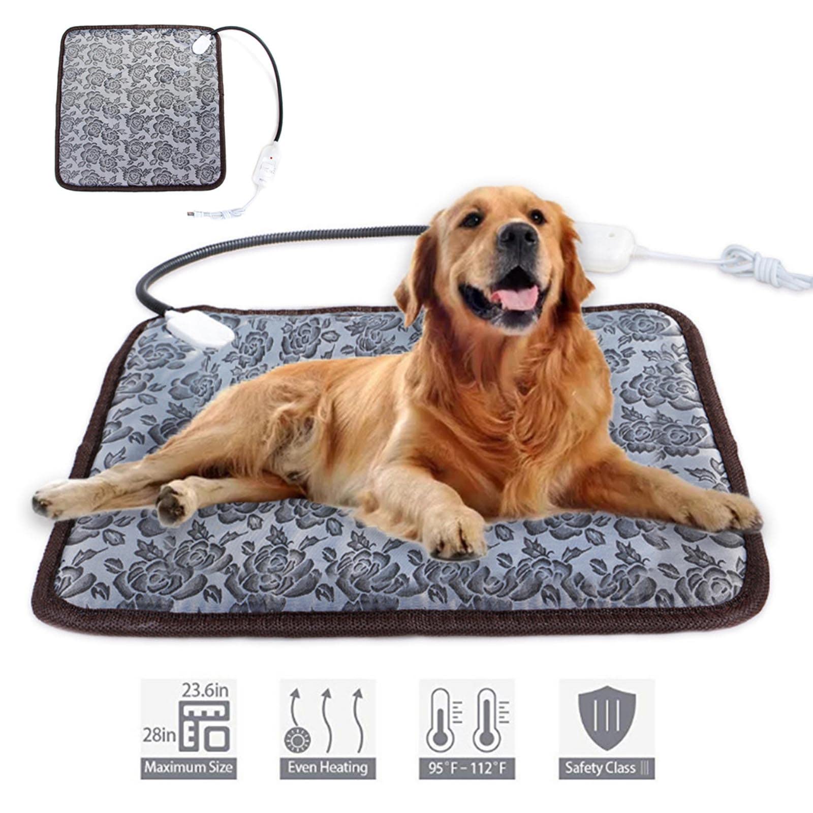 Floral Pattern Pet Electric Blanket Adjustable Temperature Waterproof Warmer Blanket Dog Cat Heating Pad, 45*45cm - US Plug
