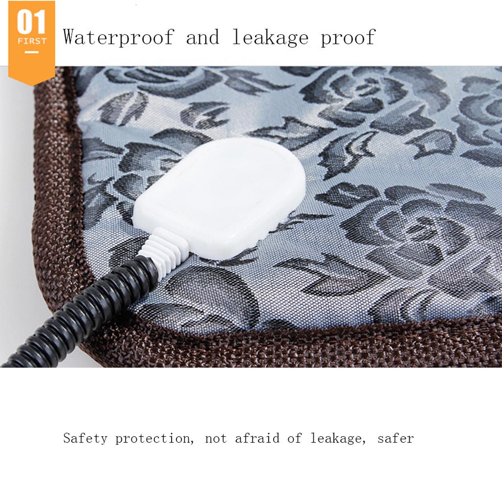 Floral Pattern Pet Electric Blanket Adjustable Temperature Waterproof Warmer Blanket Dog Cat Heating Pad, 45*45cm - US Plug