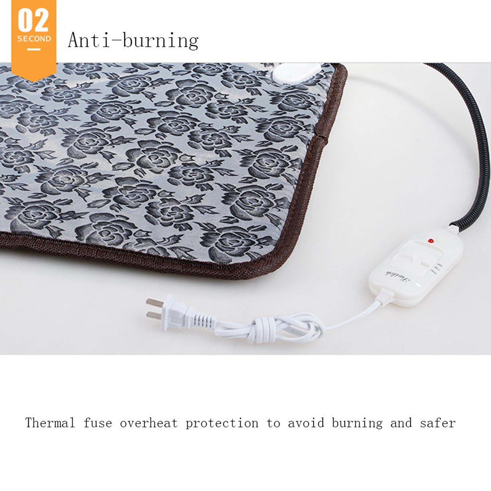 Floral Pattern Pet Electric Blanket Adjustable Temperature Waterproof Warmer Blanket Dog Cat Heating Pad, 45*45cm - US Plug