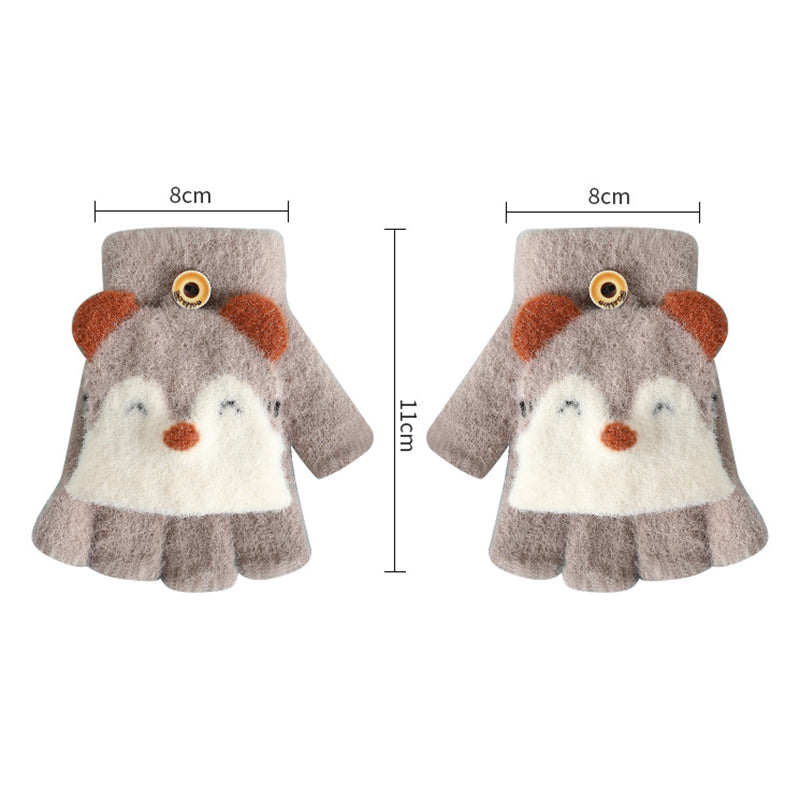 1 Pair Kids Mink Velvet Warm Gloves Half Finger Cover Cartoon Shape