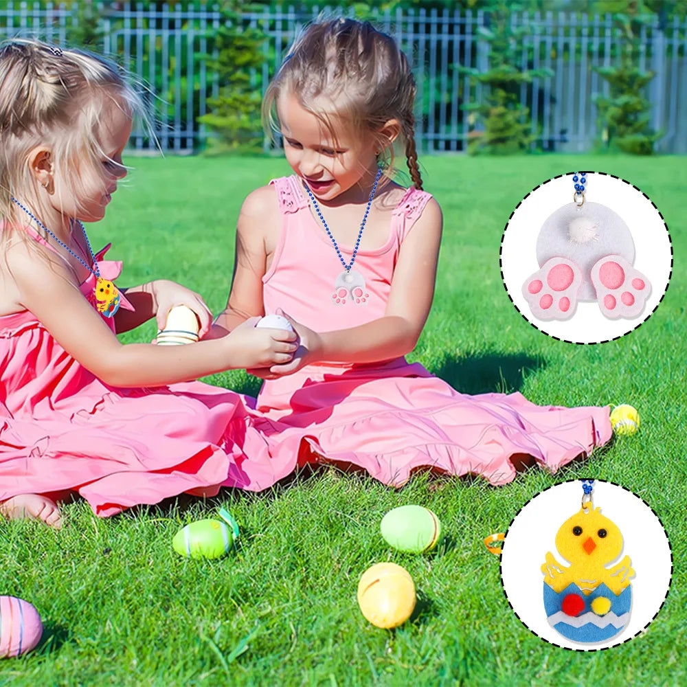 2Pcs Plastic+Felt Kids Easter Necklace Theme Neck Chain Party Dress Up Decor