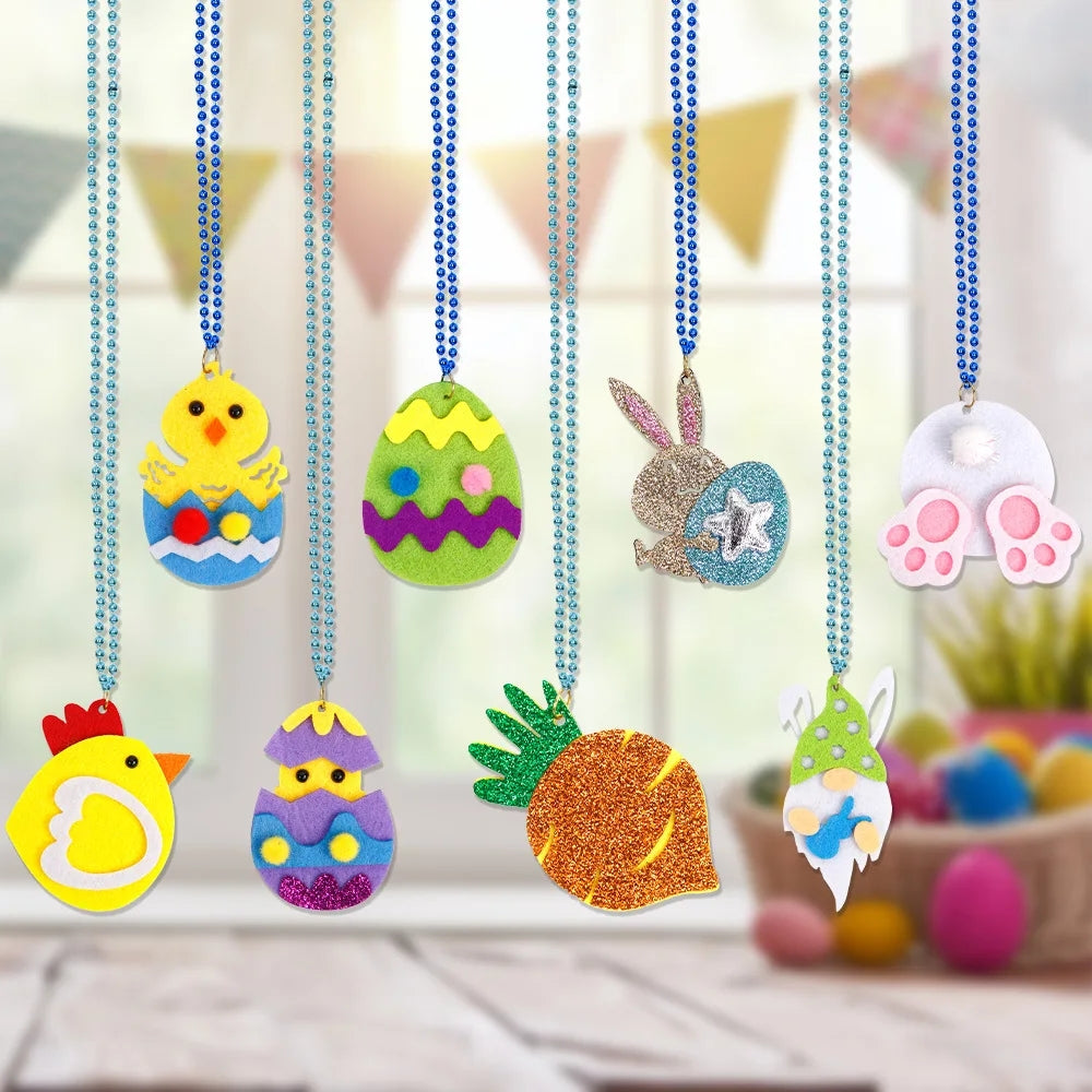 2Pcs Plastic+Felt Kids Easter Necklace Theme Neck Chain Party Dress Up Decor