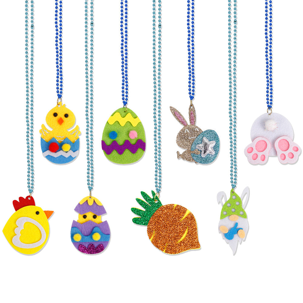 2Pcs Plastic+Felt Kids Easter Necklace Theme Neck Chain Party Dress Up Decor