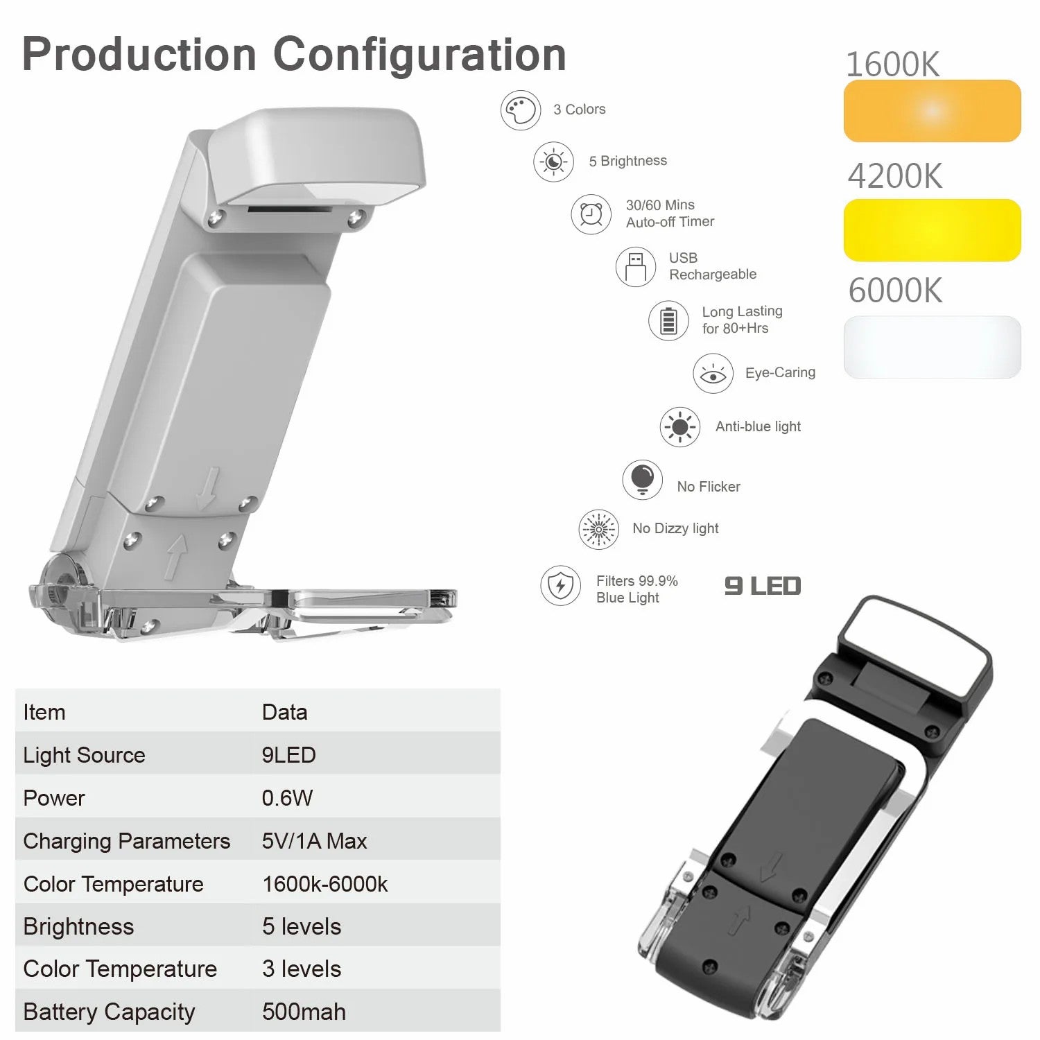 CS-X18 USB Rechargeable Portable Mini Night Light Clip Design Desktop LED Lamp