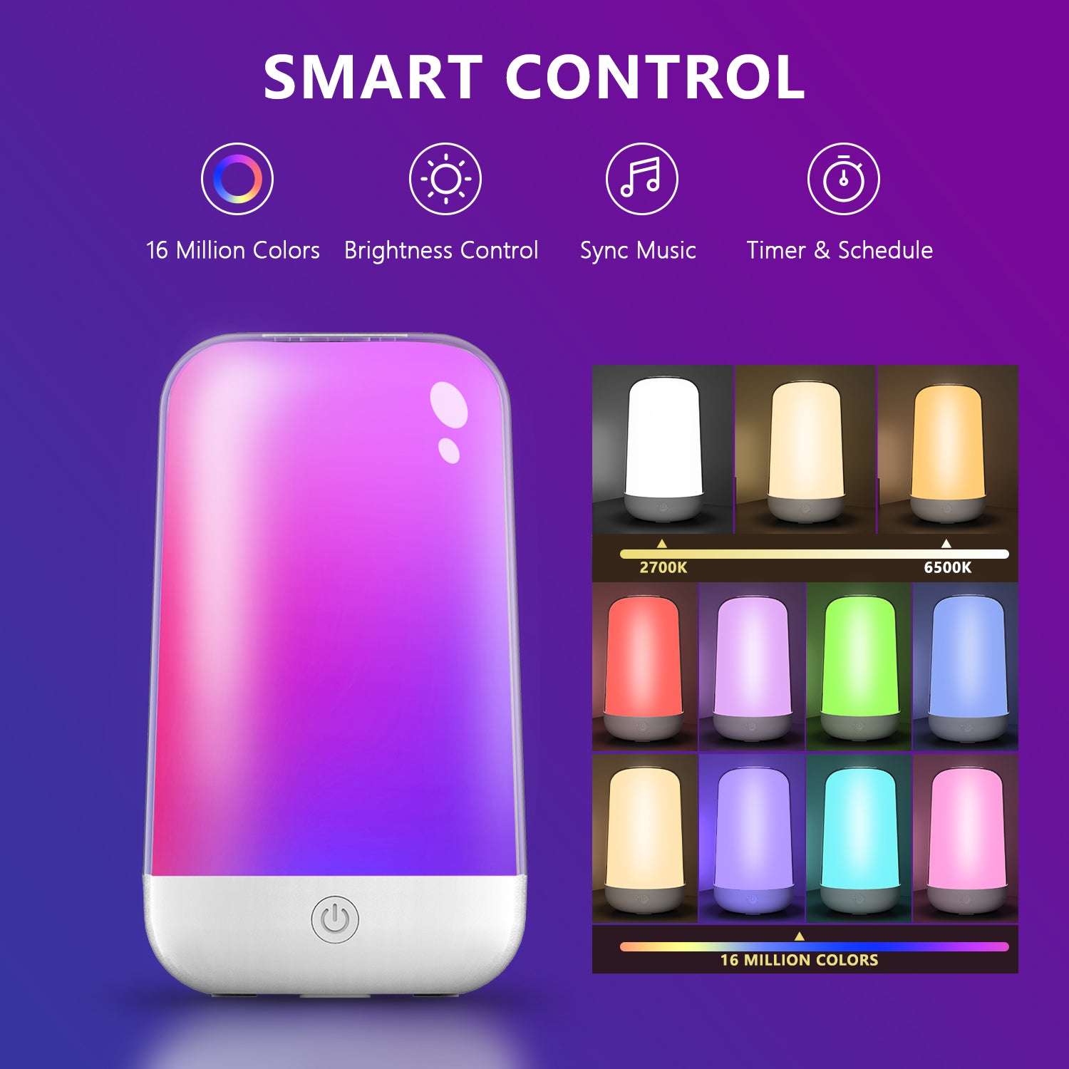 Smart Touch Bedside Lamp Bluetooth Dimmable Color Night Light Outdoor Music Table Lamp