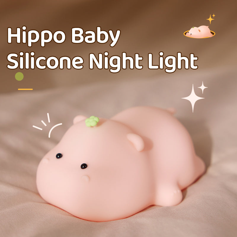 A002 Cute Hippo Baby Soft Silicone LED Night Lamp Rechargeable Bedside Tap Light