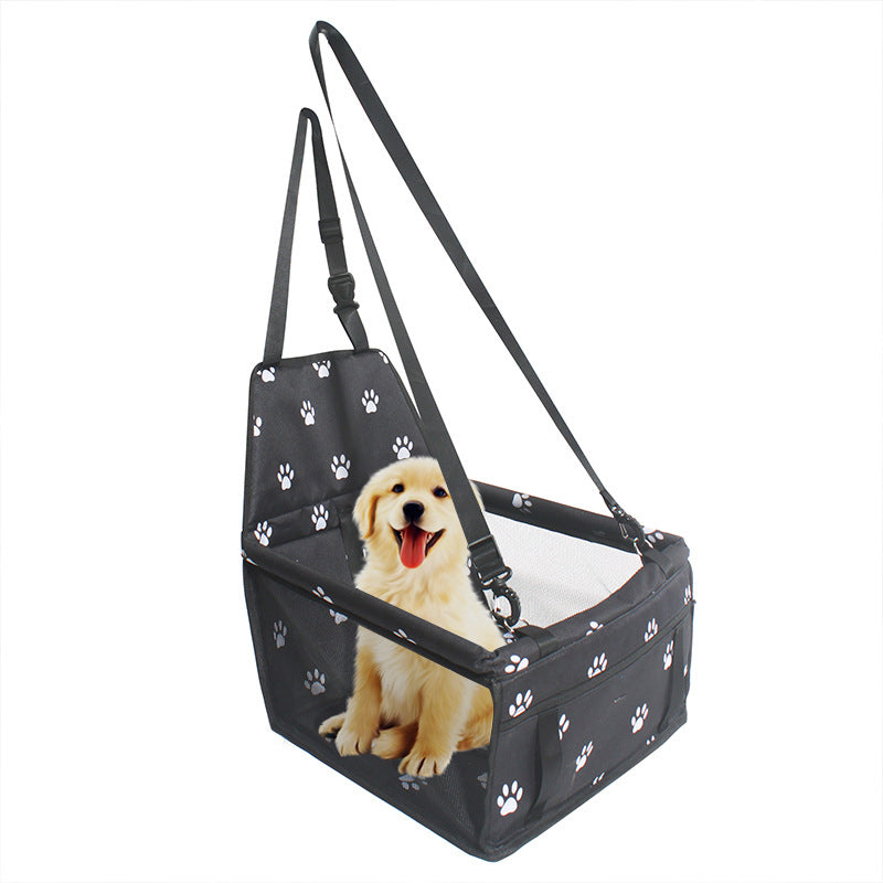 Pet Dog Booster Waterproof Puppy Cat Carrier Seat Foldable Oxford Cloth Pet Car Basket with PVC Tube Frame - Printed Black