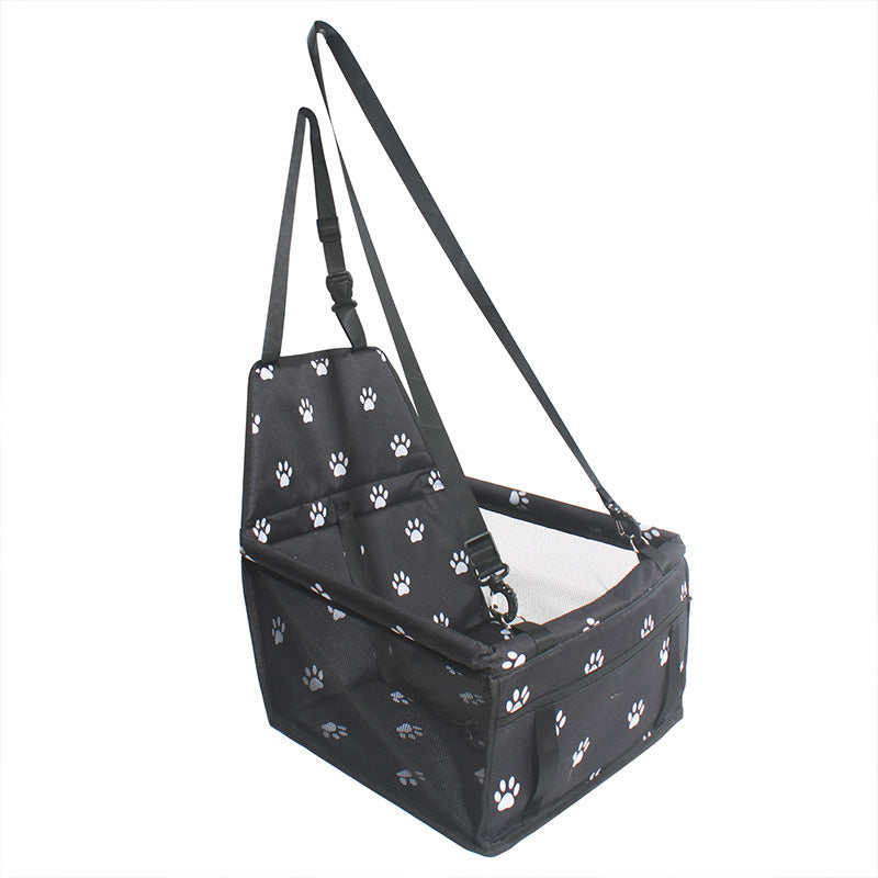 Pet Dog Booster Waterproof Puppy Cat Carrier Seat Foldable Oxford Cloth Pet Car Basket with PVC Tube Frame - Printed Black