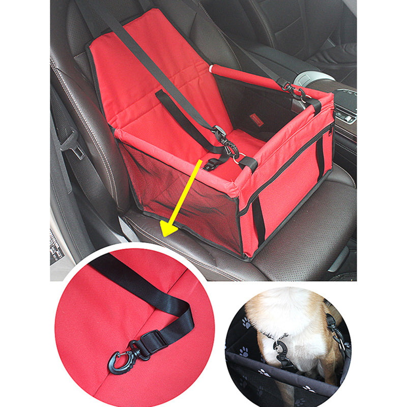Pet Dog Booster Waterproof Puppy Cat Carrier Seat Foldable Oxford Cloth Pet Car Basket with PVC Tube Frame - Printed Black