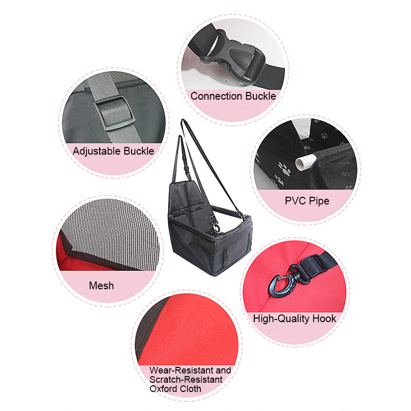 Pet Dog Booster Waterproof Puppy Cat Carrier Seat Foldable Oxford Cloth Pet Car Basket with PVC Tube Frame - Printed Black