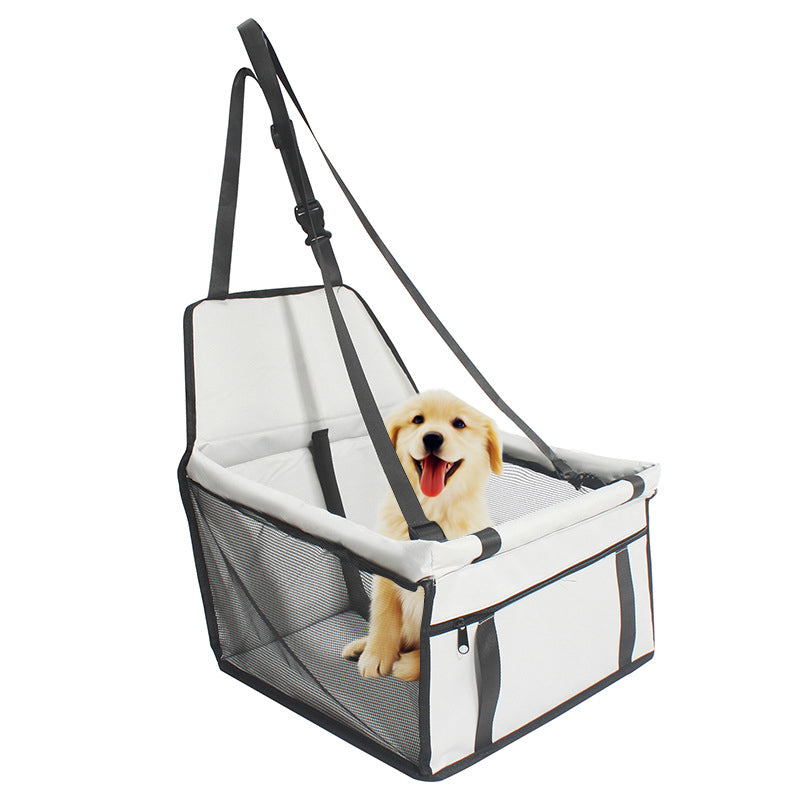 Pet Dog Booster Waterproof Puppy Cat Carrier Seat Foldable Oxford Cloth Pet Car Basket with PVC Tube Frame - Printed Black