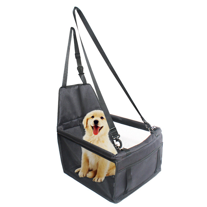 Pet Dog Booster Waterproof Puppy Cat Carrier Seat Foldable Oxford Cloth Pet Car Basket with PVC Tube Frame - Printed Black