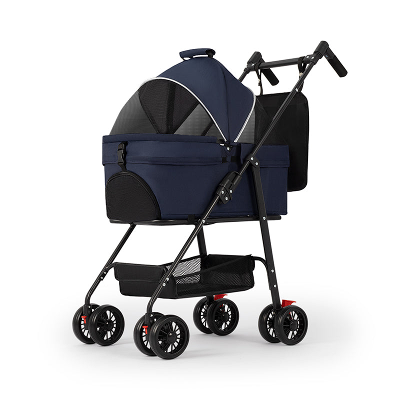 TG-PS001 2-in-1 Dog Cat Cart Going Out Pet Carrier Stroller Portable Foldable Trolley - Navy Blue