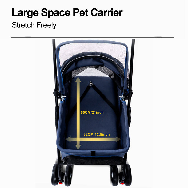 TG-PS001 2-in-1 Dog Cat Cart Going Out Pet Carrier Stroller Portable Foldable Trolley - Navy Blue