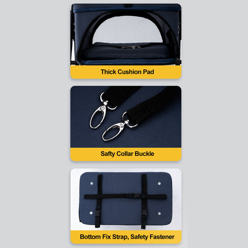 TG-PS001 2-in-1 Dog Cat Cart Going Out Pet Carrier Stroller Portable Foldable Trolley - Navy Blue