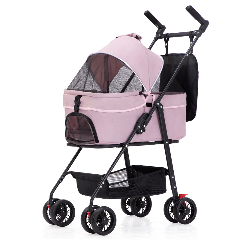 TG-PS001 2-in-1 Dog Cat Cart Going Out Pet Carrier Stroller Portable Foldable Trolley - Navy Blue
