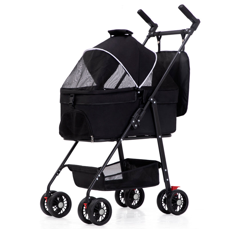 TG-PS001 2-in-1 Dog Cat Cart Going Out Pet Carrier Stroller Portable Foldable Trolley - Navy Blue