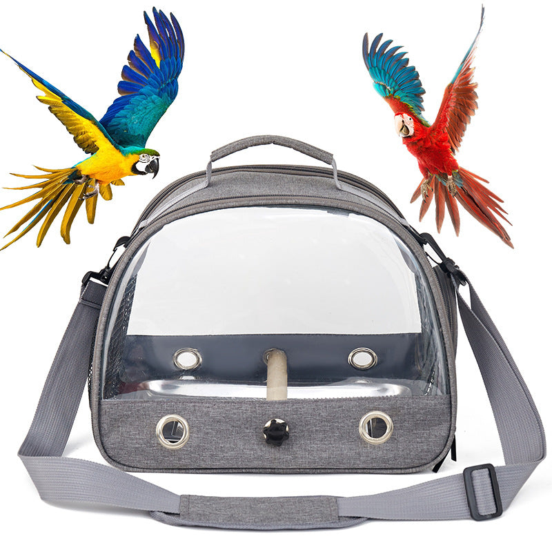 QS-107 Portable Pet Bird Cage 300D Oxford Cloth Transparent PVC Bird Carrying Bag Parrot Pigeon Carrier