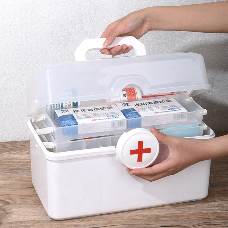Size L 3-Layer Large Medicine Storage Case Portable Plastic First Aid Box with Lid, 33.5x19x23cm