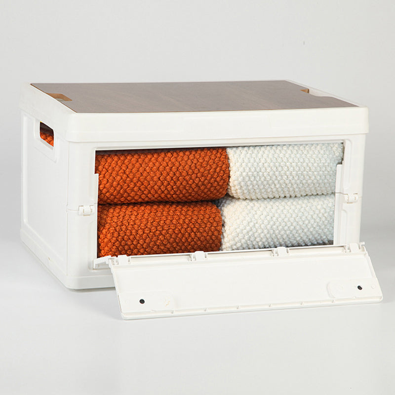 30L Home Outdoor Foldable Storage Box Wood+PP Lidded Organizer Case 430x285x230mm
