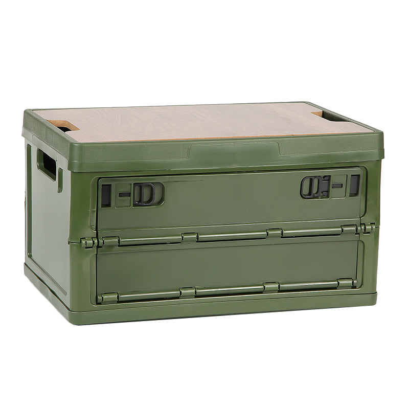 30L Home Outdoor Foldable Storage Box Wood+PP Lidded Organizer Case 430x285x230mm