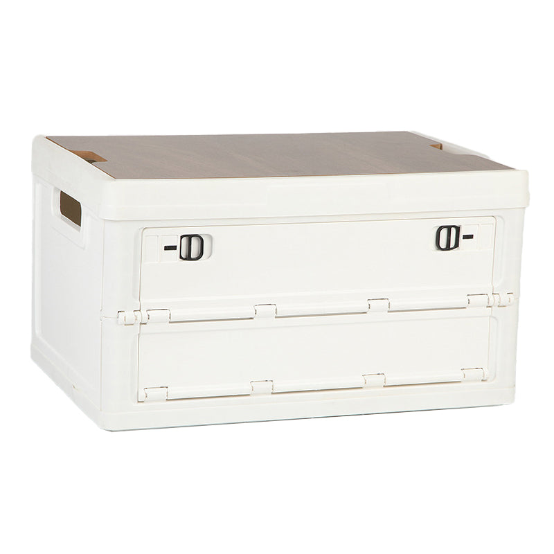 55L Storage Box Wood+PP Outdoor Foldable Storage Organizer with Lid 525x360x295mm