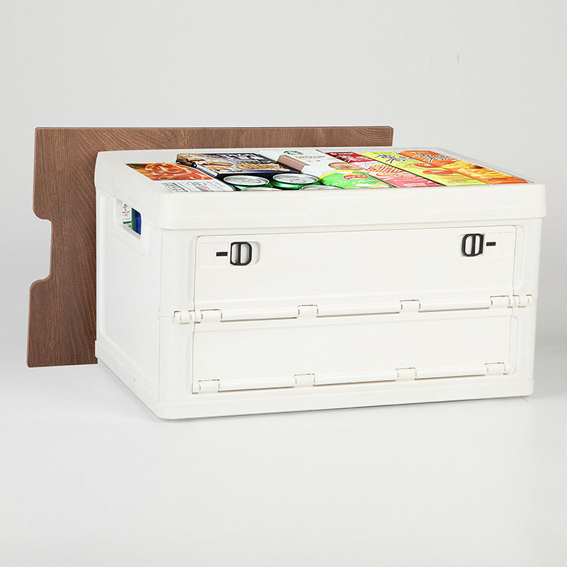 55L Storage Box Wood+PP Outdoor Foldable Storage Organizer with Lid 525x360x295mm