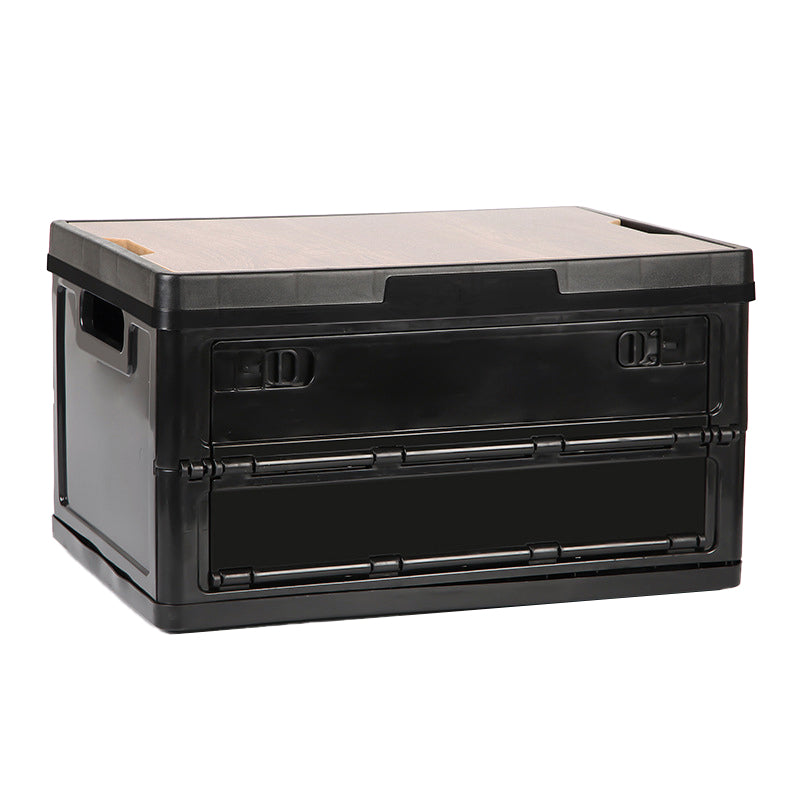 55L Storage Box Wood+PP Outdoor Foldable Storage Organizer with Lid 525x360x295mm