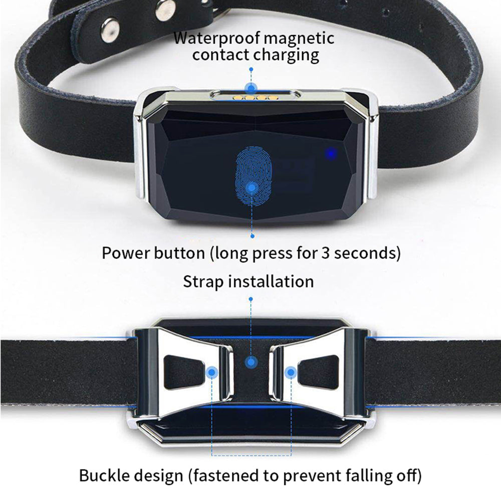 G12 Gem Design Pets Collar GPS Tracker IP67 Waterproof Rechargeable Dog Cat Tracking Device Locator - Blue
