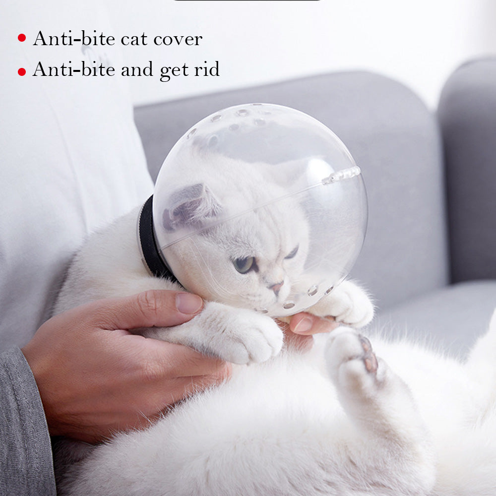 Pet Cat Adjustable Hood Breathable Kitten Transparent Anti-bite Grooming Muzzle - White/M