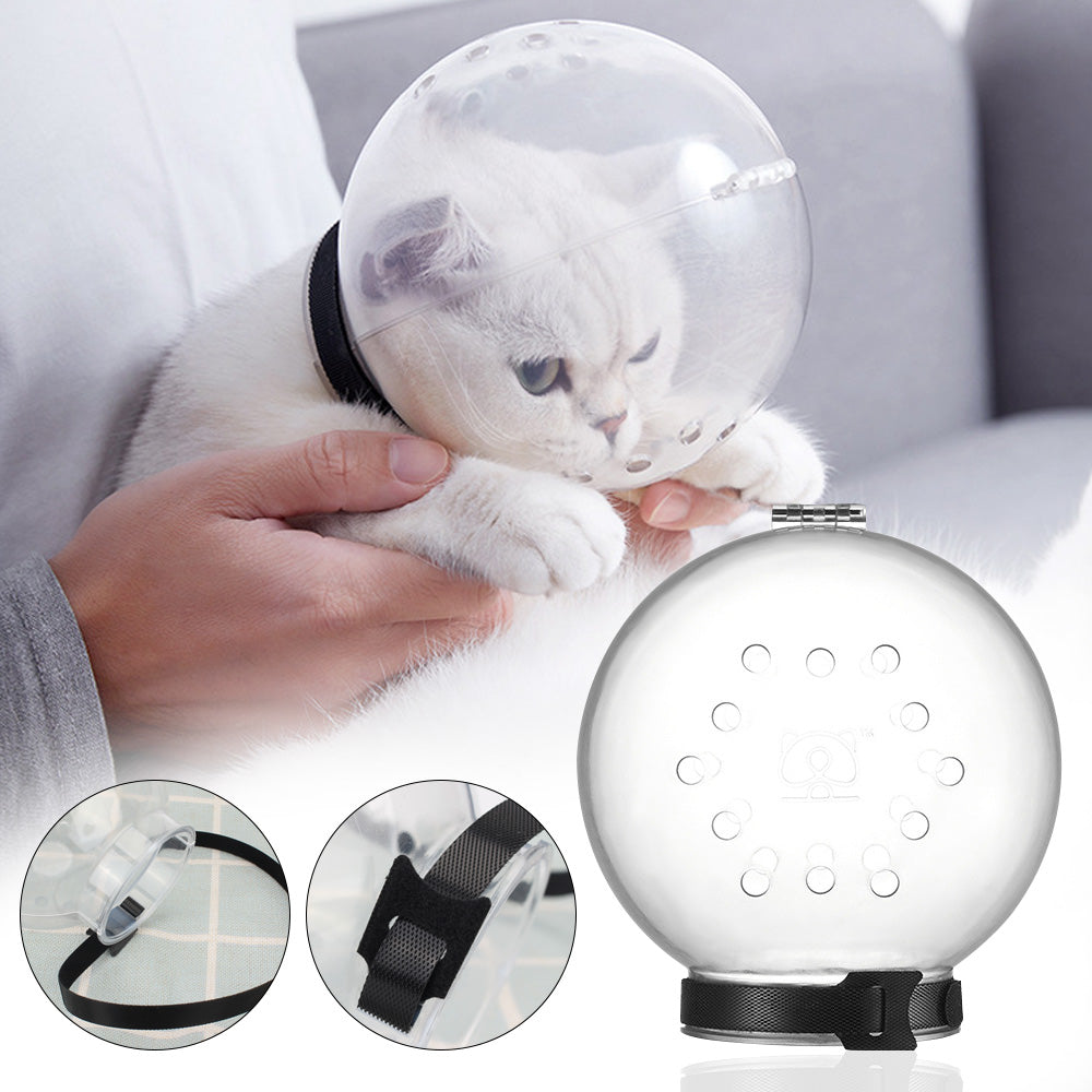 Pet Cat Adjustable Hood Breathable Kitten Transparent Anti-bite Grooming Muzzle - White/M