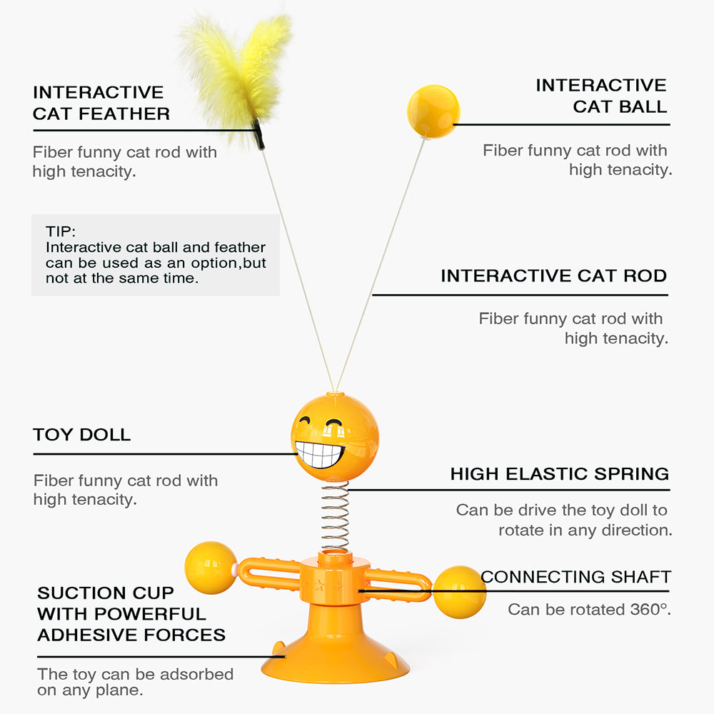 ZH-08 Rotating Windmill Spring Figure Cat Toys with Feathers Interactive Cats Ball Toys Funny Exercise Kitten Teaser Toys for Indoor Pets - Orange