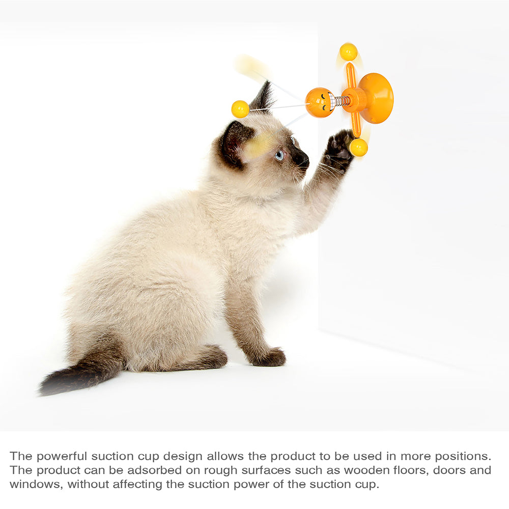 ZH-08 Rotating Windmill Spring Figure Cat Toys with Feathers Interactive Cats Ball Toys Funny Exercise Kitten Teaser Toys for Indoor Pets - Orange