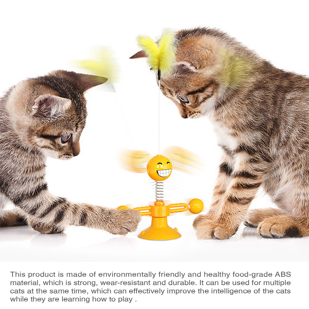 ZH-08 Rotating Windmill Spring Figure Cat Toys with Feathers Interactive Cats Ball Toys Funny Exercise Kitten Teaser Toys for Indoor Pets - Orange