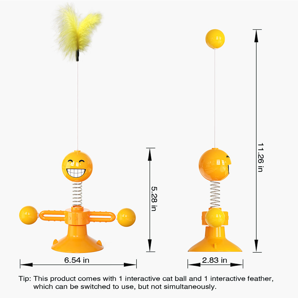 ZH-08 Rotating Windmill Spring Figure Cat Toys with Feathers Interactive Cats Ball Toys Funny Exercise Kitten Teaser Toys for Indoor Pets - Orange