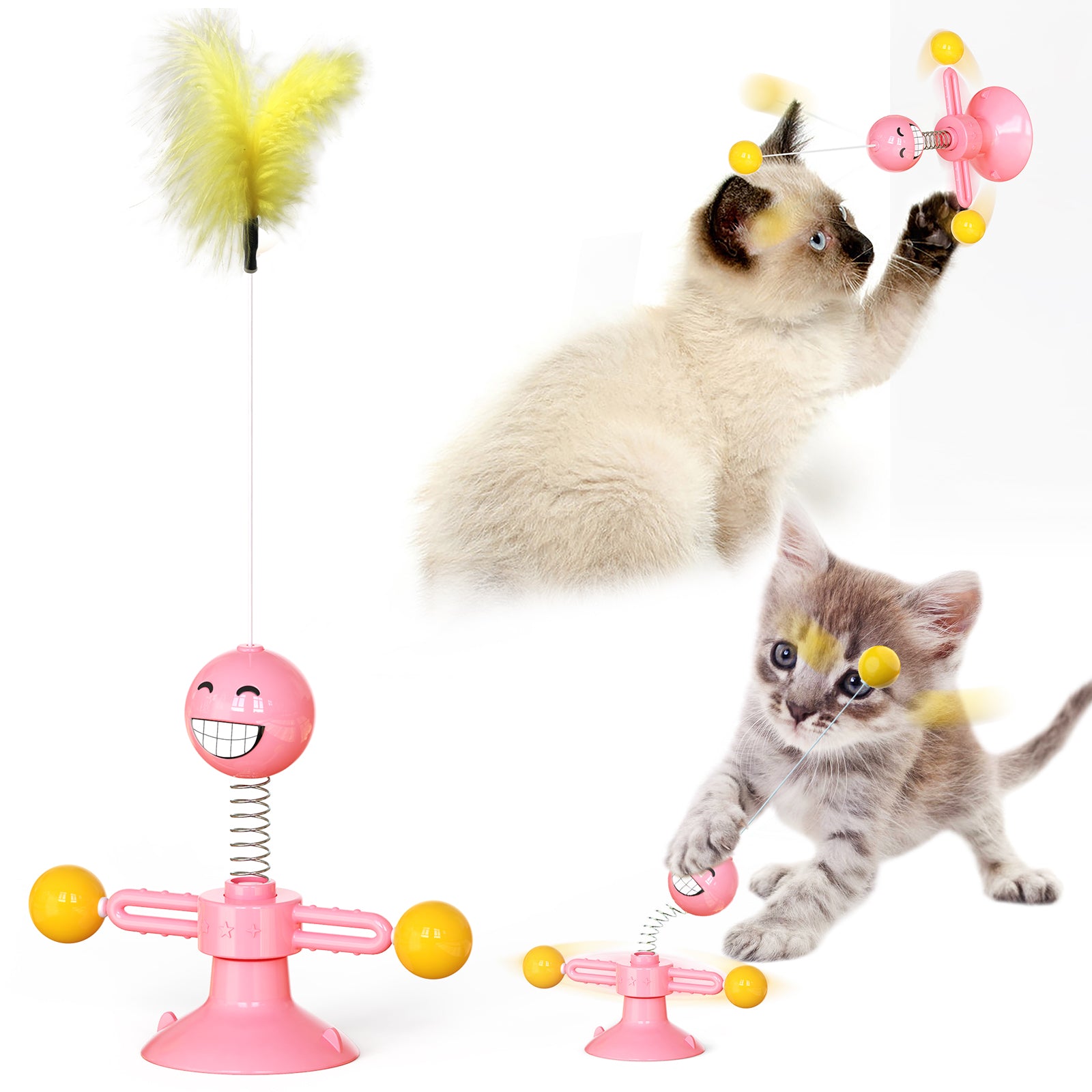 ZH-08 Rotating Windmill Spring Figure Cat Toys with Feathers Interactive Cats Ball Toys Funny Exercise Kitten Teaser Toys for Indoor Pets - Orange