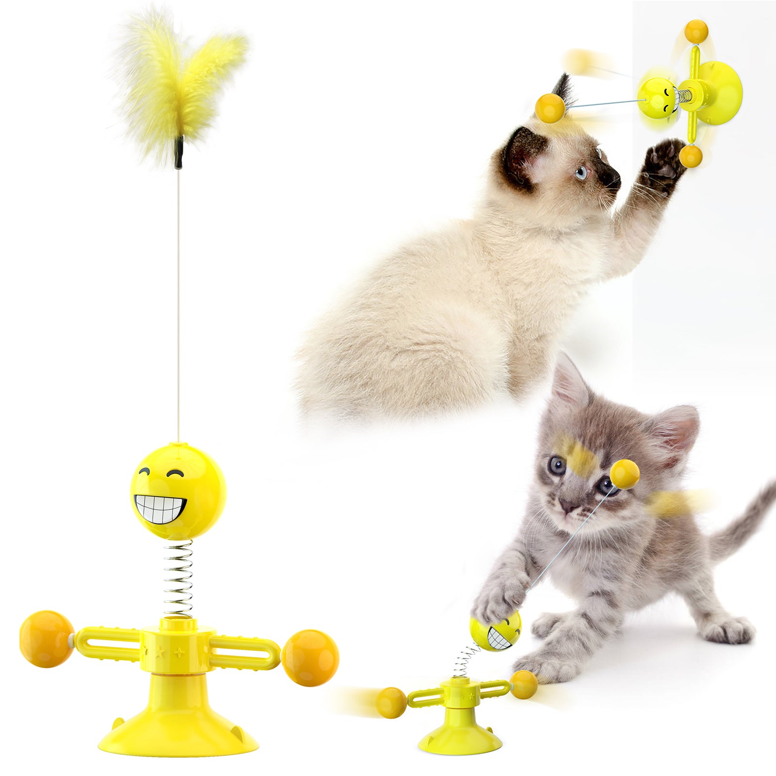 ZH-08 Rotating Windmill Spring Figure Cat Toys with Feathers Interactive Cats Ball Toys Funny Exercise Kitten Teaser Toys for Indoor Pets - Orange