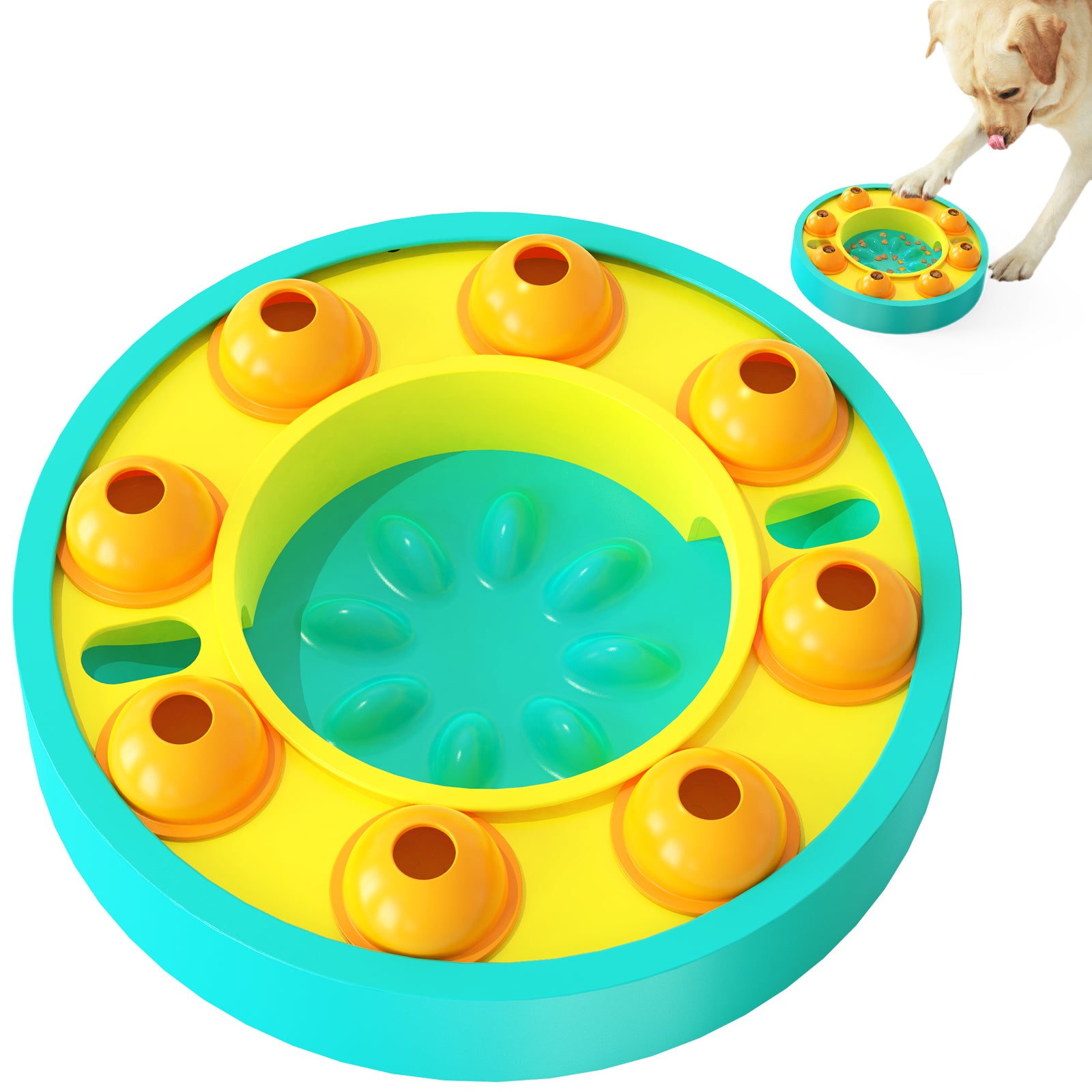 MLP-01 Cat Dog PP Slow Feeder Bowl Turntable Toy Preventing Choke Pet Feeder Bowl (BPA Free, with FDA Certificate) - Lake Blue