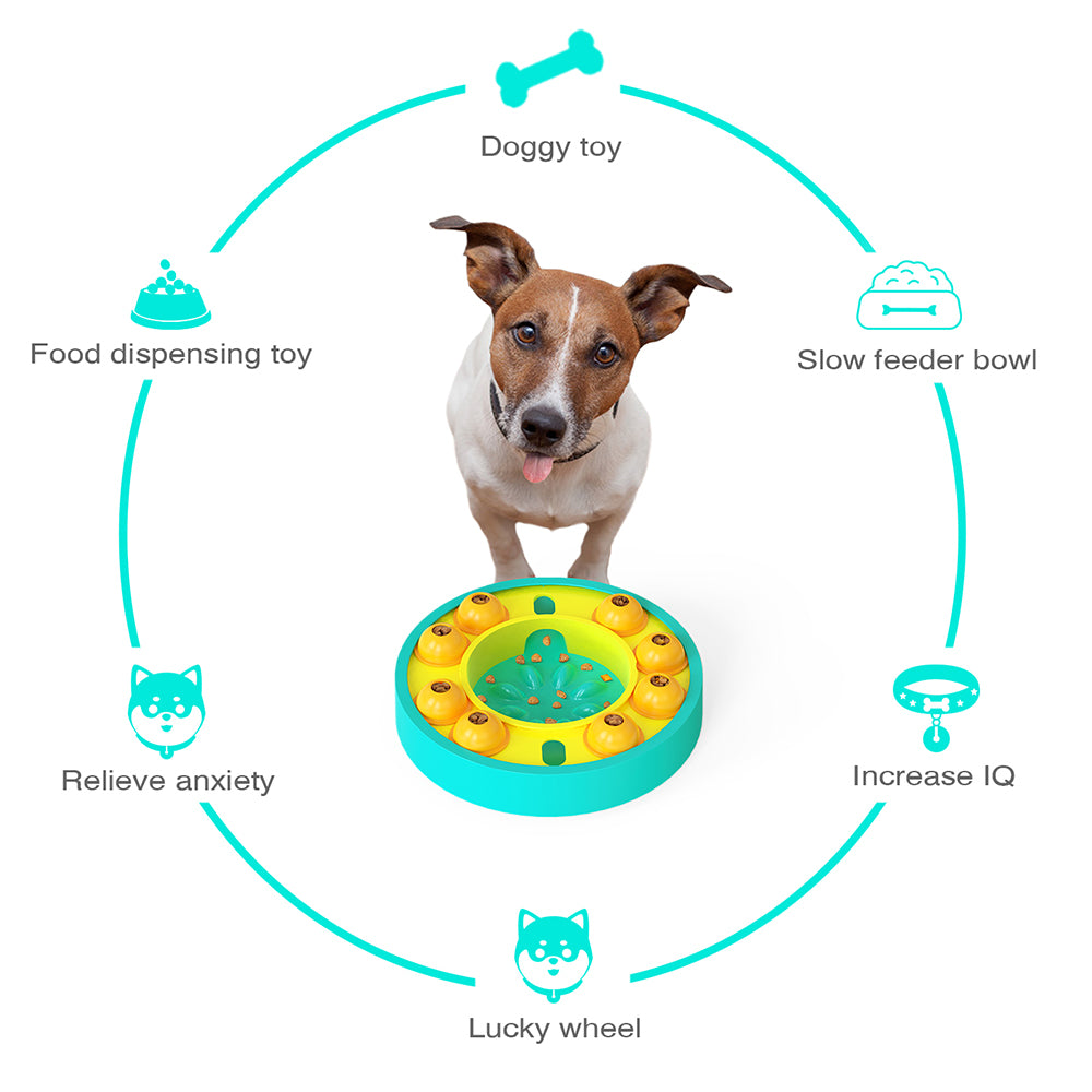MLP-01 Cat Dog PP Slow Feeder Bowl Turntable Toy Preventing Choke Pet Feeder Bowl (BPA Free, with FDA Certificate) - Lake Blue