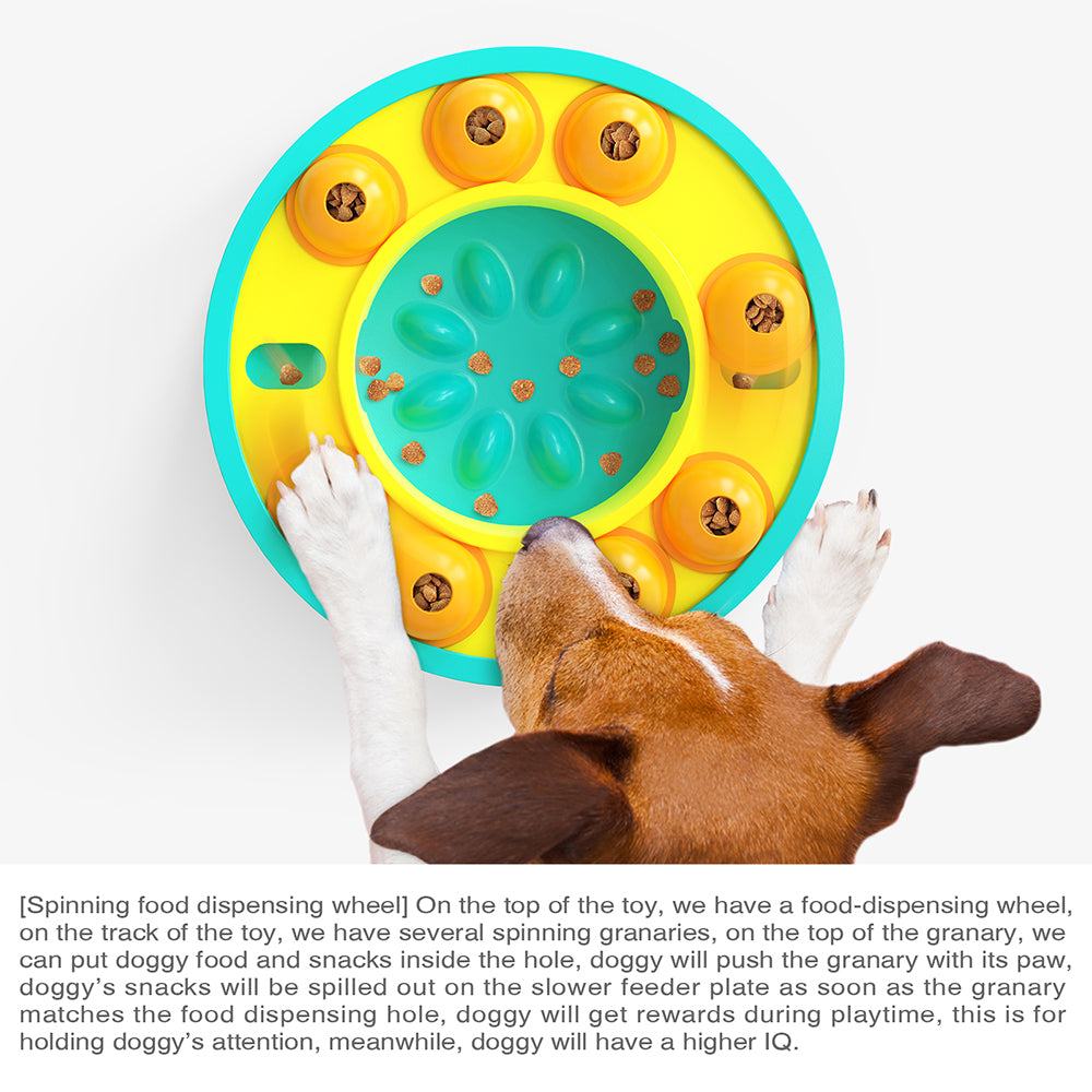 MLP-01 Cat Dog PP Slow Feeder Bowl Turntable Toy Preventing Choke Pet Feeder Bowl (BPA Free, with FDA Certificate) - Lake Blue