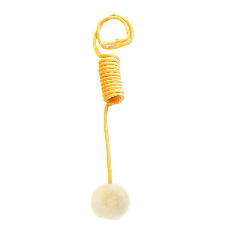 TG-CTOY0086 Cat Spring Toy Hanging Stretchable Spring with Pompom Bell Soft Plush Pet Interactive Toy ST - Yellow