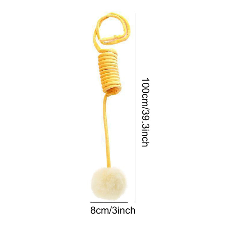 TG-CTOY0086 Cat Spring Toy Hanging Stretchable Spring with Pompom Bell Soft Plush Pet Interactive Toy ST - Yellow