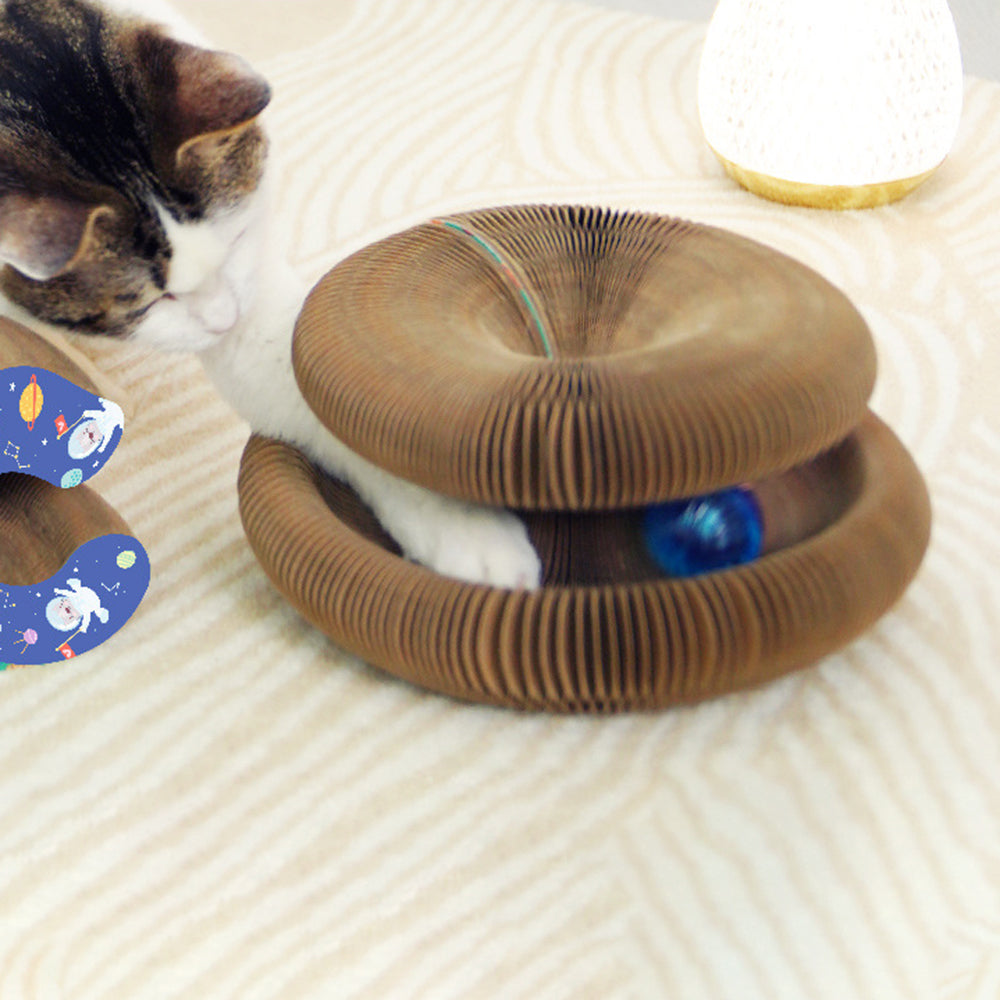 Magic Organ Cat Scratching Board with Bell Corrugated Paper Interactive Claw Grinding Toy ST - Retroflex Pattern