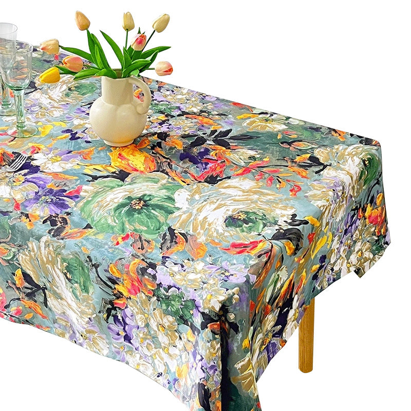 120x120cm Waterproof Oil-proof Tablecloth Oil Painting Floral Pattern Party Table Cover