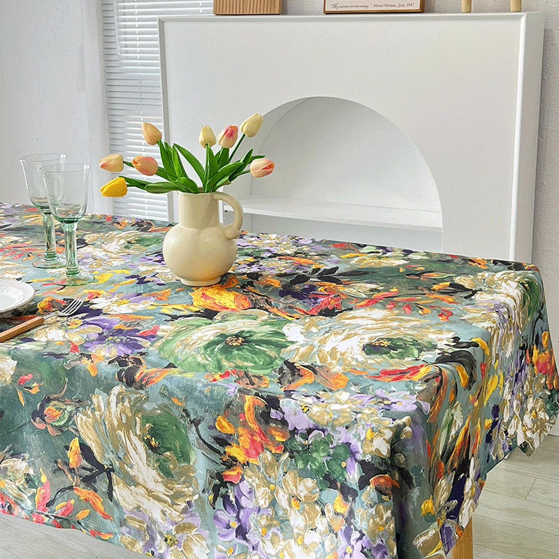 120x120cm Waterproof Oil-proof Tablecloth Oil Painting Floral Pattern Party Table Cover