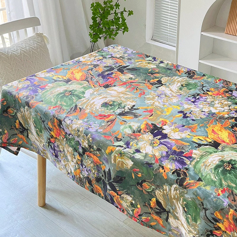 120x120cm Waterproof Oil-proof Tablecloth Oil Painting Floral Pattern Party Table Cover